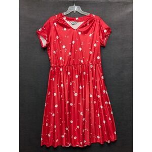 Vintage 1980s Red Dress NPC Fashions Pleated Skirt Midi Secretary Granny Core